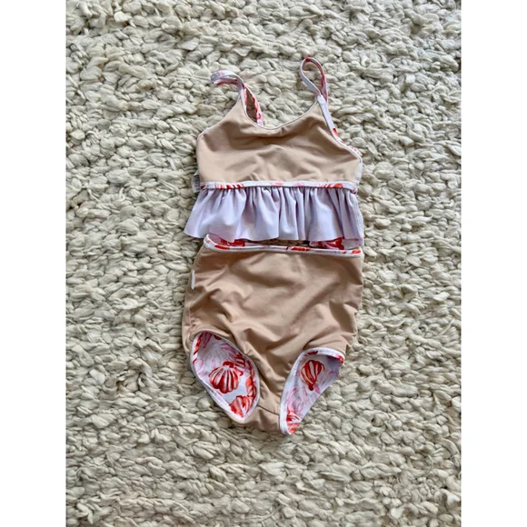 Girls Kortni Jeane White Red Pink Seashell Two Piece Swimsuit Size 4 - Picture 7 of 13